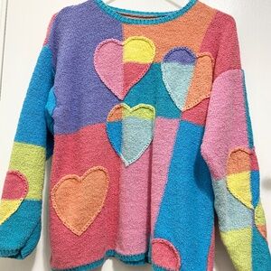 Multicolored Hearts Size L  Women’s Pullover Sweater